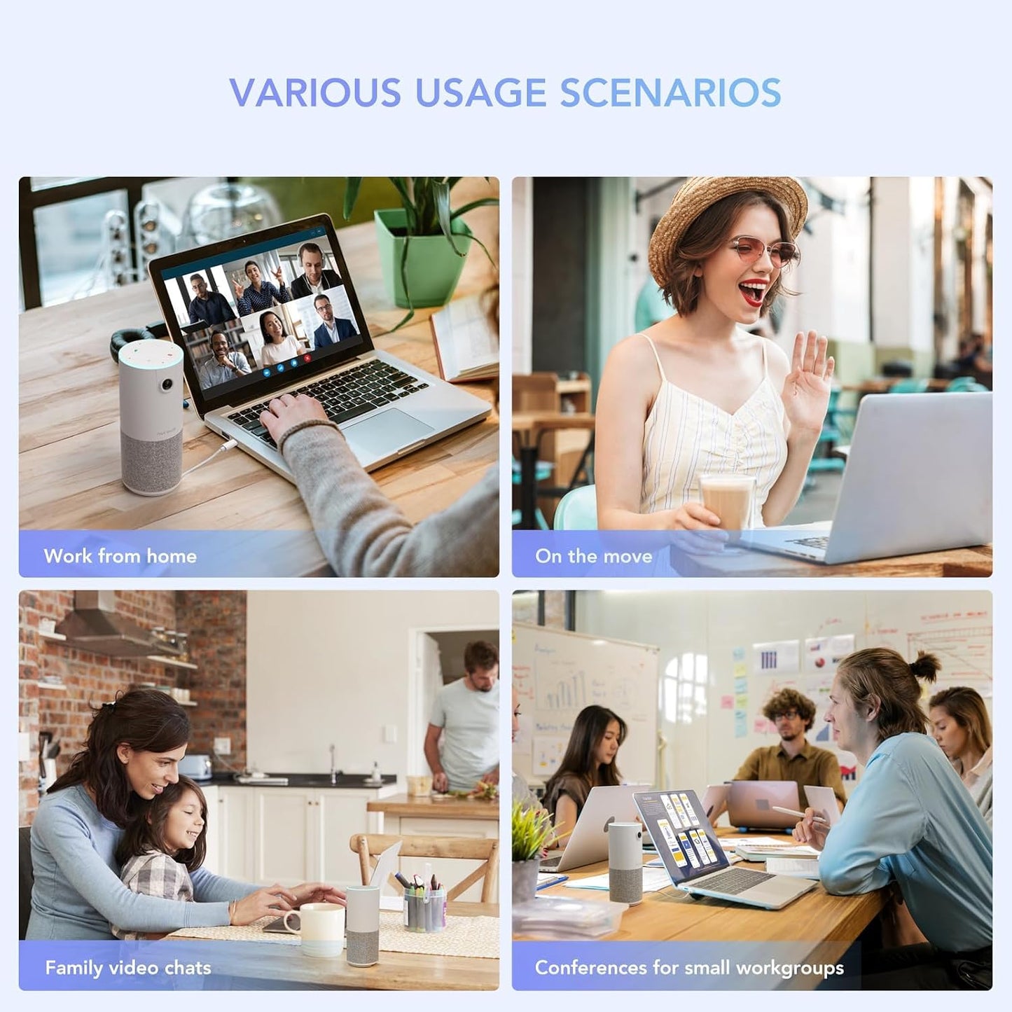 NUROUM C10 1080P Conference Webcam with Microphone Speaker, Portable | 4 Noise Cancelling MEMS Mics, 2MP CMOS Sensor, 90° FOV, 10ft Voice Pickup, Plug and Play, Broad Compatibility