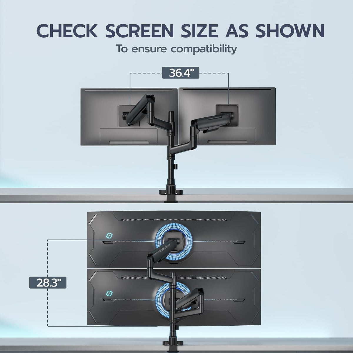 ARES WING Dual Monitor Mount for 17-49 Inch Screen, Black