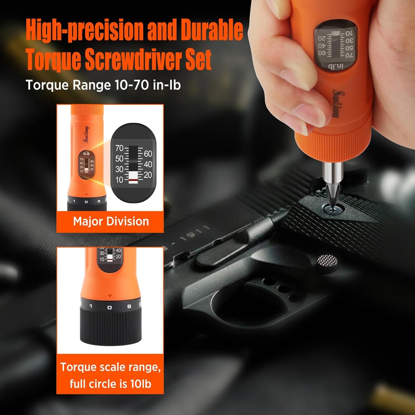 Sanliang 36Pcs Torque Screwdriver Wrench Driver Set 10-70 Inch Pounds lbs with 29 S2 Bits，5 Drive Sockets ，1/4" Socket Adapter for Maintenance,Tools, Bike Repairing and Mounting.