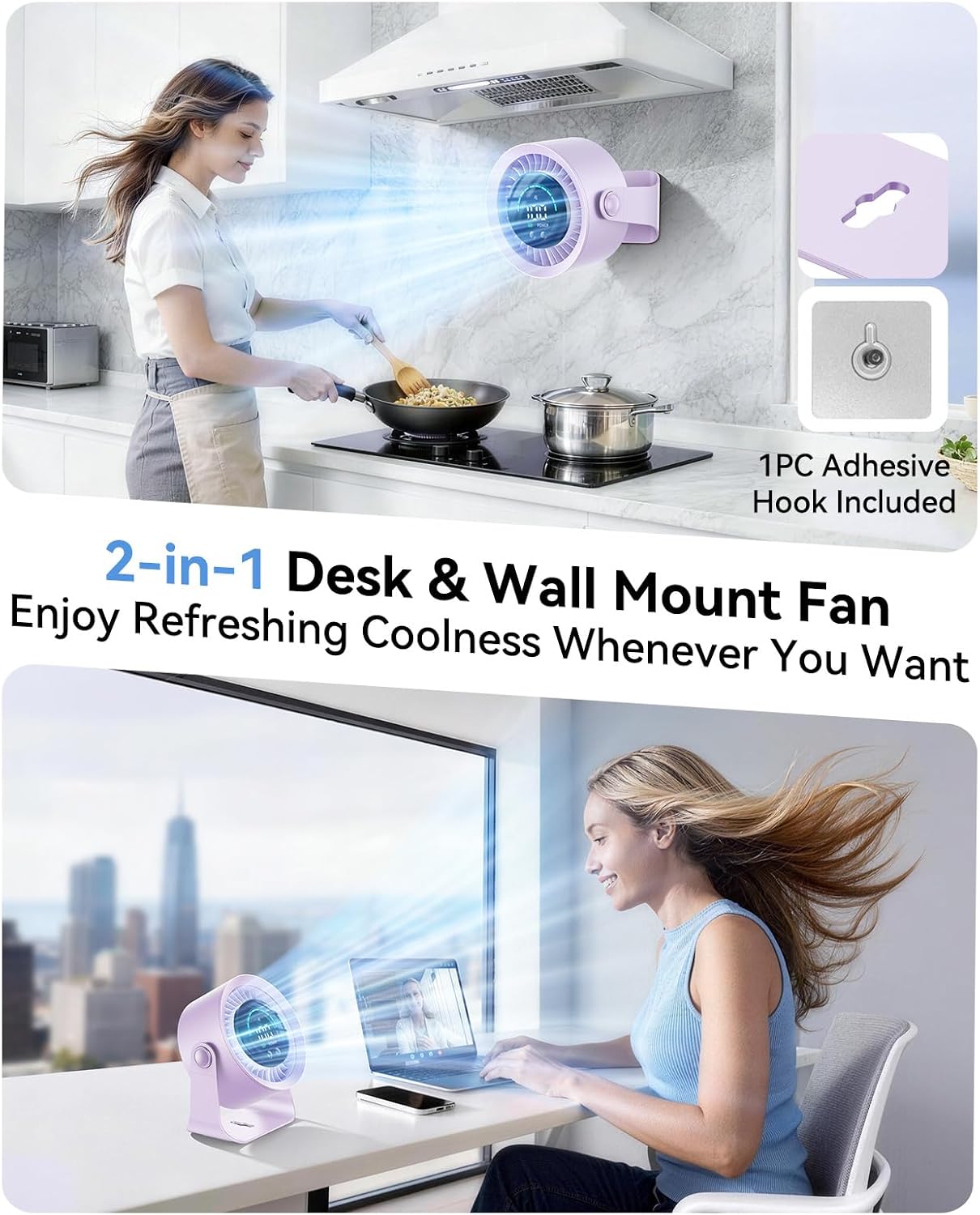 DIGIX Portable Desk Fan, 100 Speeds, 360° Rotation, USB Rechargeable | Quiet LED Display Table Fan with Wall Mount Design. Small Personal Cooling Fans for Home, Bedroom, Office & Travel, Purple