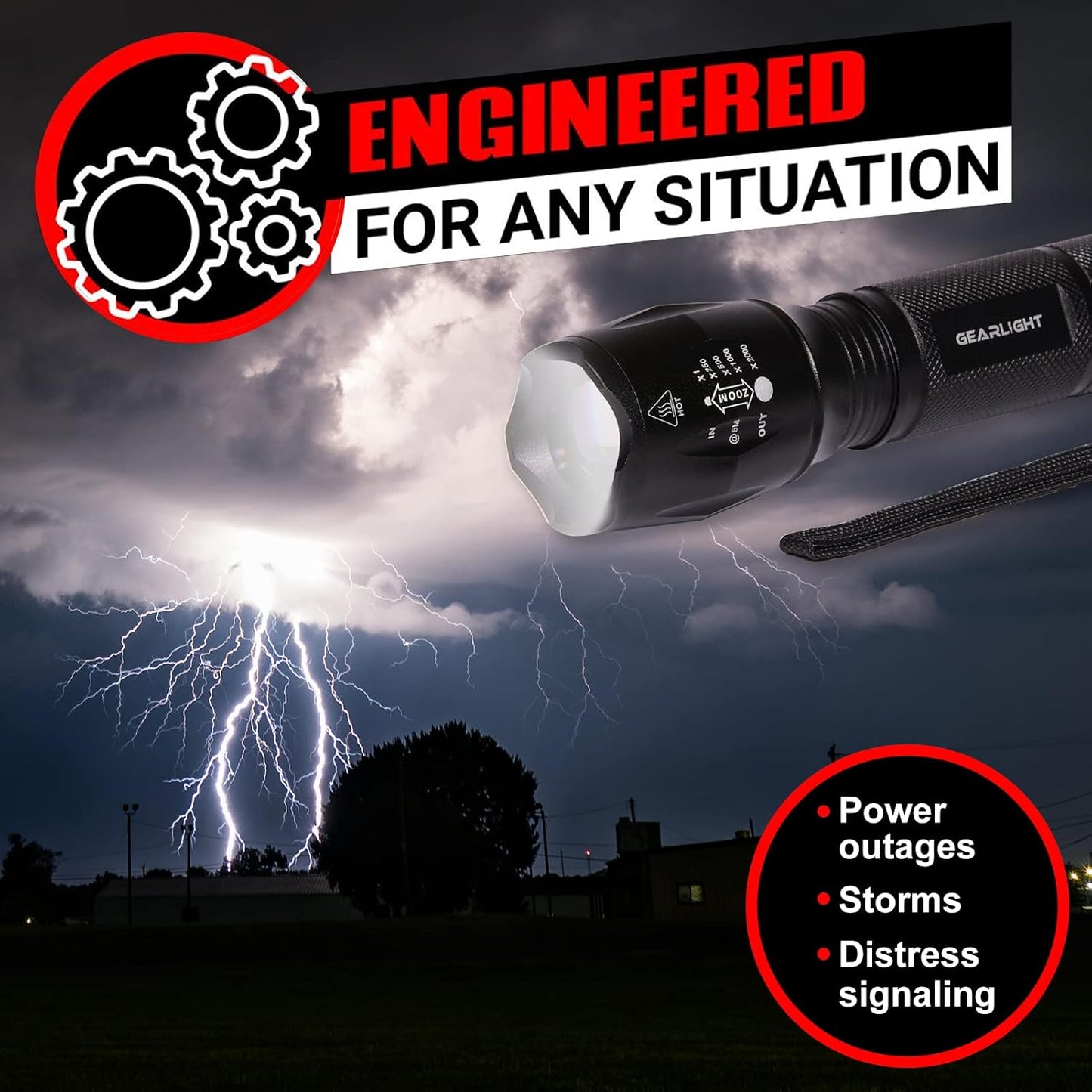 GearLight LED Flashlight Bright, Zoomable Tactical Flashlights with High Lumens and 5 Modes for Emergency and Outdoor Use -Camping Accessories -S1000 - S1000-1 Pack, (Batteries Included)