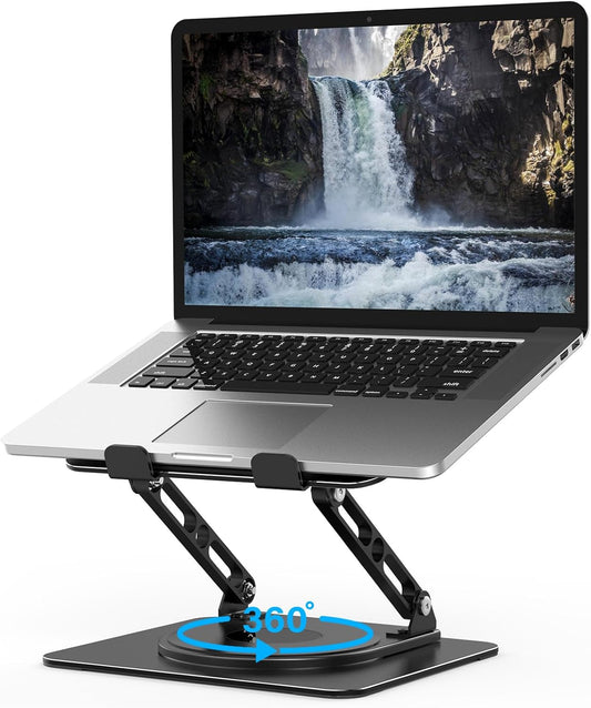 Adjustable Laptop Stand for Desk with 360 Rotating Base | Metal Foldable Laptop Riser Holder, Portable Desktop Book Stands, Ventilated Cooling Notebook Stand for 10-15.6” Laptops