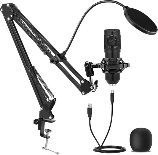GUHUS USB Condenser Microphone,Computer PC Microphone Kit with Adjustable Boom Arm Stand Shock Mount for YouTube Vocal Gaming Streaming
