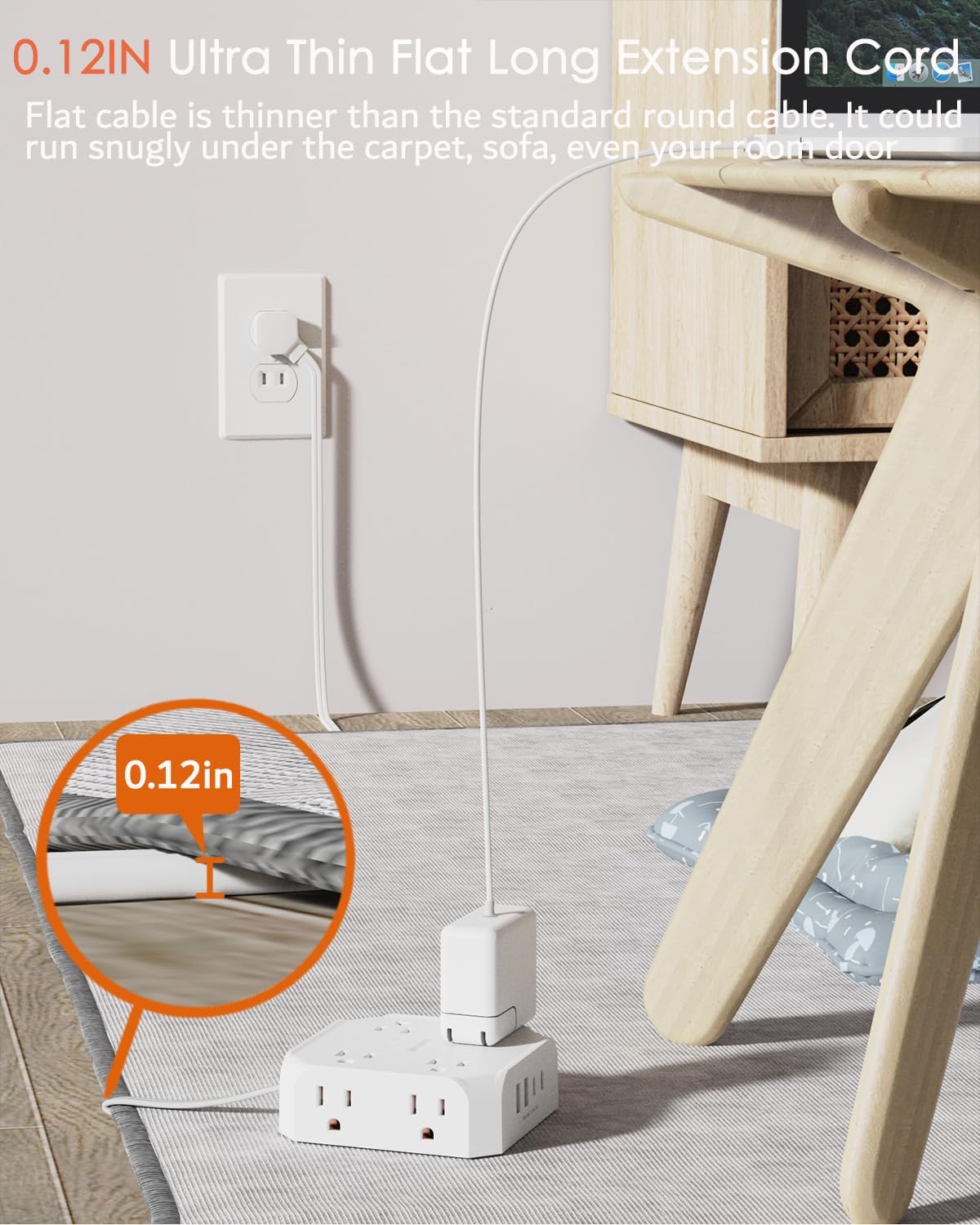 2 Prong Power Strip, WRXDMC 2 Prong to 3 Prong Outlet Adapter with 5ft Cord | 1400J Two Prong Surge Protector, Flat Polarized Plug, 8 AC with 2 USB C and 2 USB A, Wall Mountable, Ideal for Old House