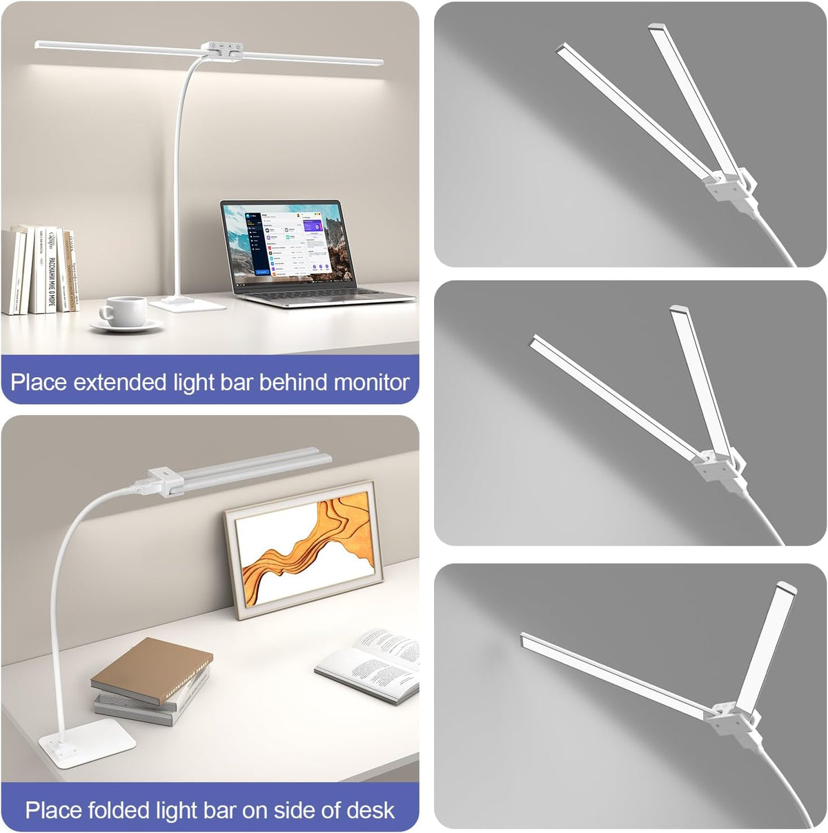 24W Led Desk Lamps with Base for Office Home, 31.5-in Double Head, White