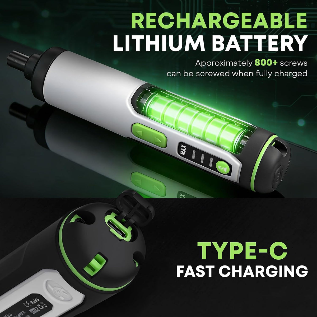 Electric Screwdriver Cordless Power Screwdrivers Set Tool Kit 25 Bits 3 Torque Settings LED Work Light Rechargeable for Furniture Bike Repair Tool