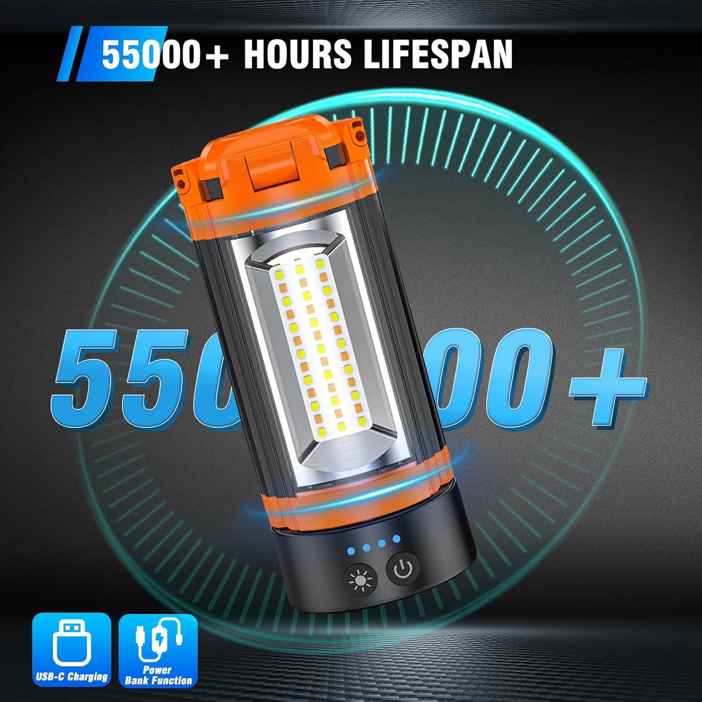 AKOFUN 12000mAh Camping Light with Stand, Portable Rechargeable Work Light | 10000 Lumen Dimmable Cordless Work Light with 3 LED Lamp Heads, Magnetic Emergency Flashlight with 79" Detachable Tripod