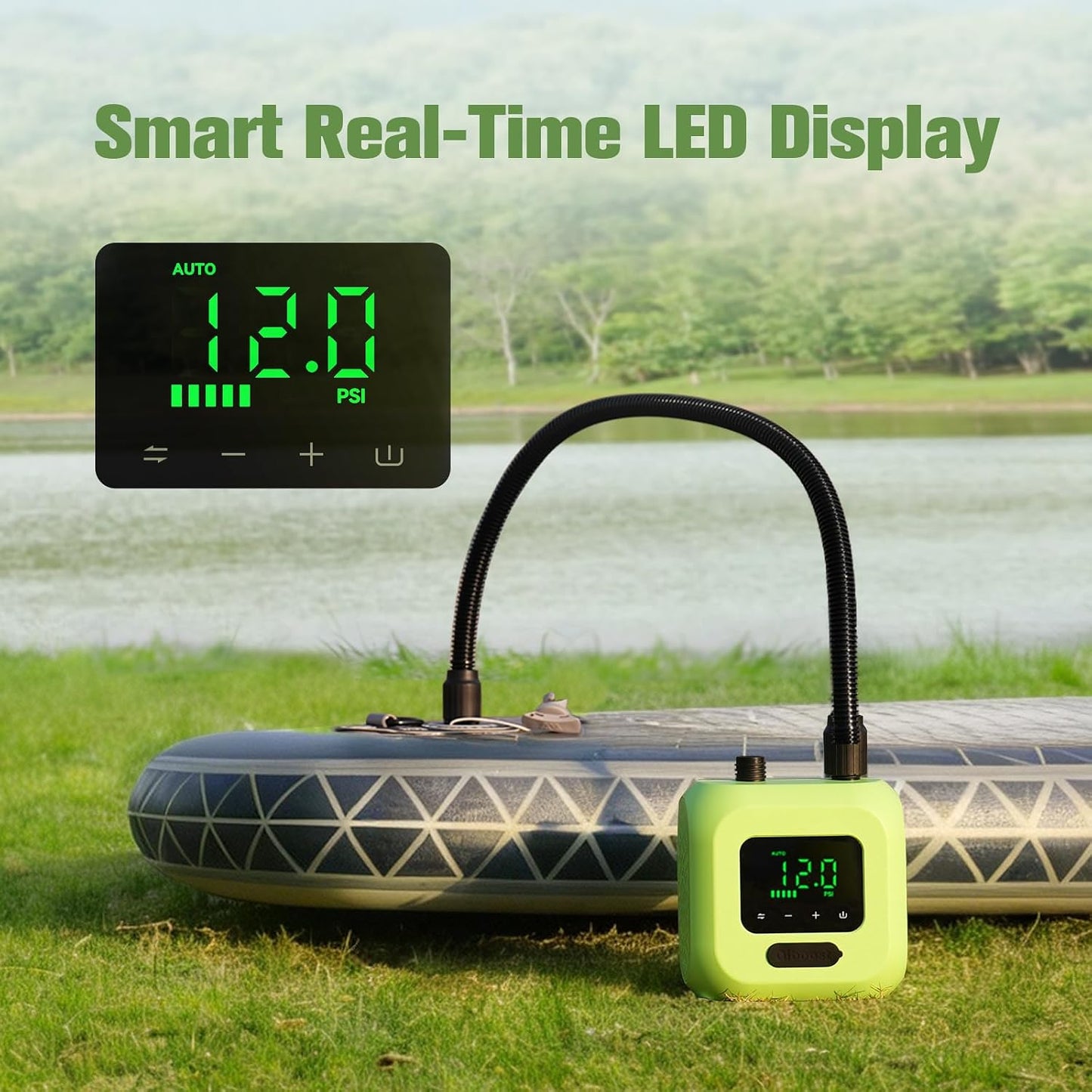 Electric SUP Pump, 20PSI Rechargeable Paddle Board Pump | Cordless, High Pressure, Dual Stage Inflation, Auto Shut-off, for Paddle Boards, Kayaks, Kite Wings, Tents and Air Mattresses