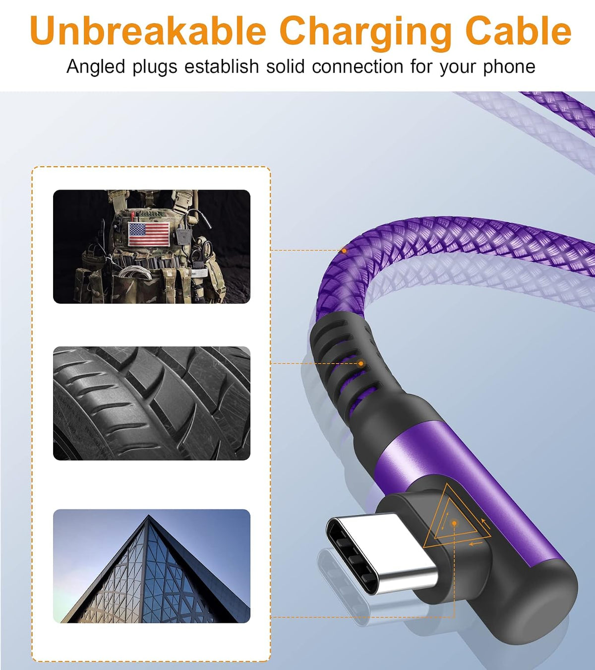 USB to USB C Cable Right Angle 2-Pack 3.3ft 3.1A Fast Charging Carplay Cord