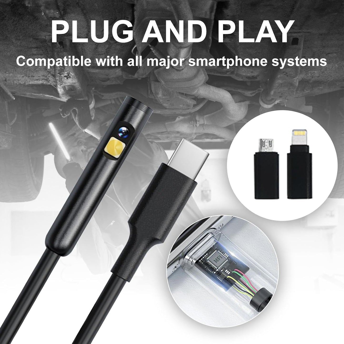 1920P HD Dual Lens Endoscope Camera Semi-Rigid Snake Cable IP67 Waterproof 8LED Lights Dimmable HD Industrial Pipeline Inspection Probe Compatible with Smartphones Endoscope Camera (9.9ft)
