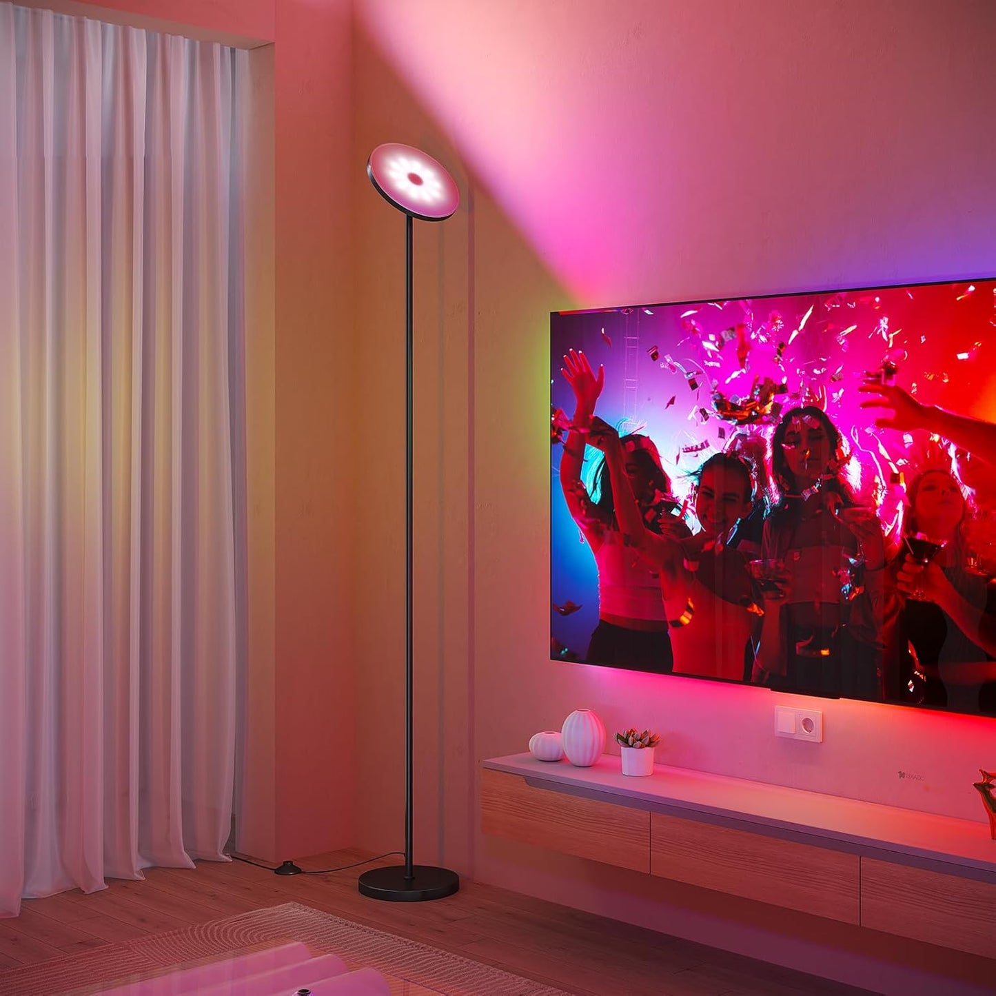 SUNMORY RGB Floor Lamps for Living Room, LED Lamp with APP Remote Control | 32W Bright LED Lights, Tall Standing Lamp with Stepless Dimmable, Modern Torchiere Corner Lamp for Bedroom, Gaming Room