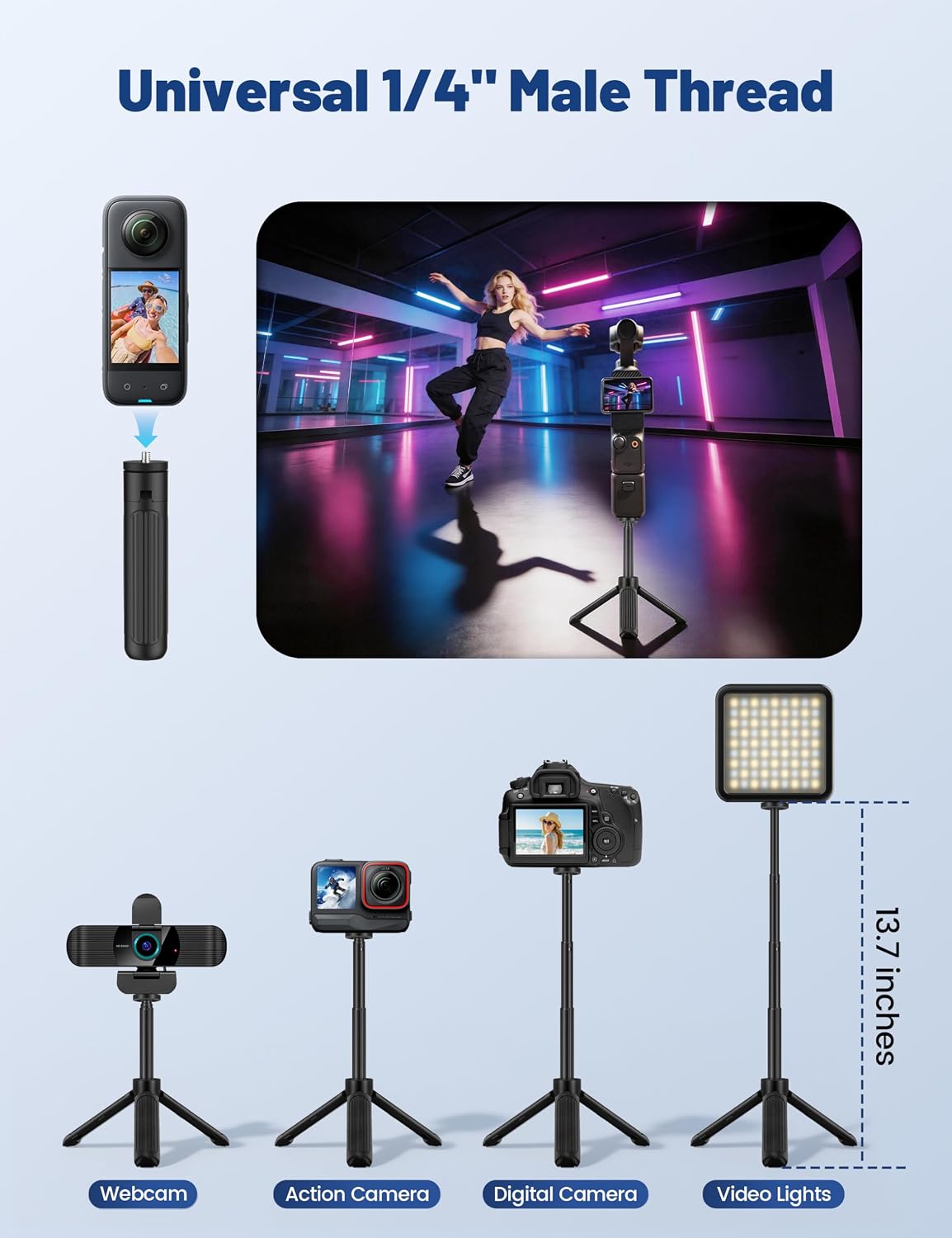Pro HD 1080p/30fps Webcam with Tripod, External USB Camera for PC/Laptop | Dual noise-cancelling mics | Auto-focus | Wide-angle | Low-light correction | 360° rotation | CMOS sensor | Plug and Play