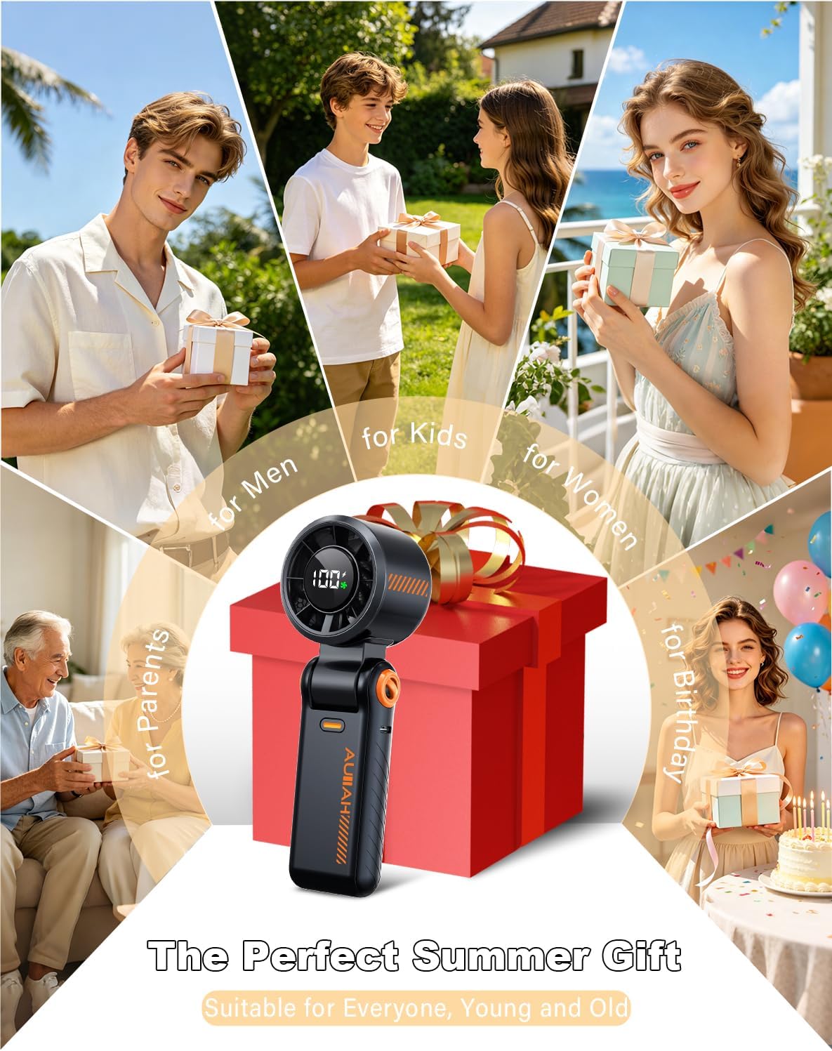 Portable Handheld Turbo Fan - 5 Speed Mini Personal Fan with Strong Airflow, Foldable 3 in 1 Rechargeable Battery Operated Trave Essentials Hand Fans for Indoor/Outdoor Use, Black