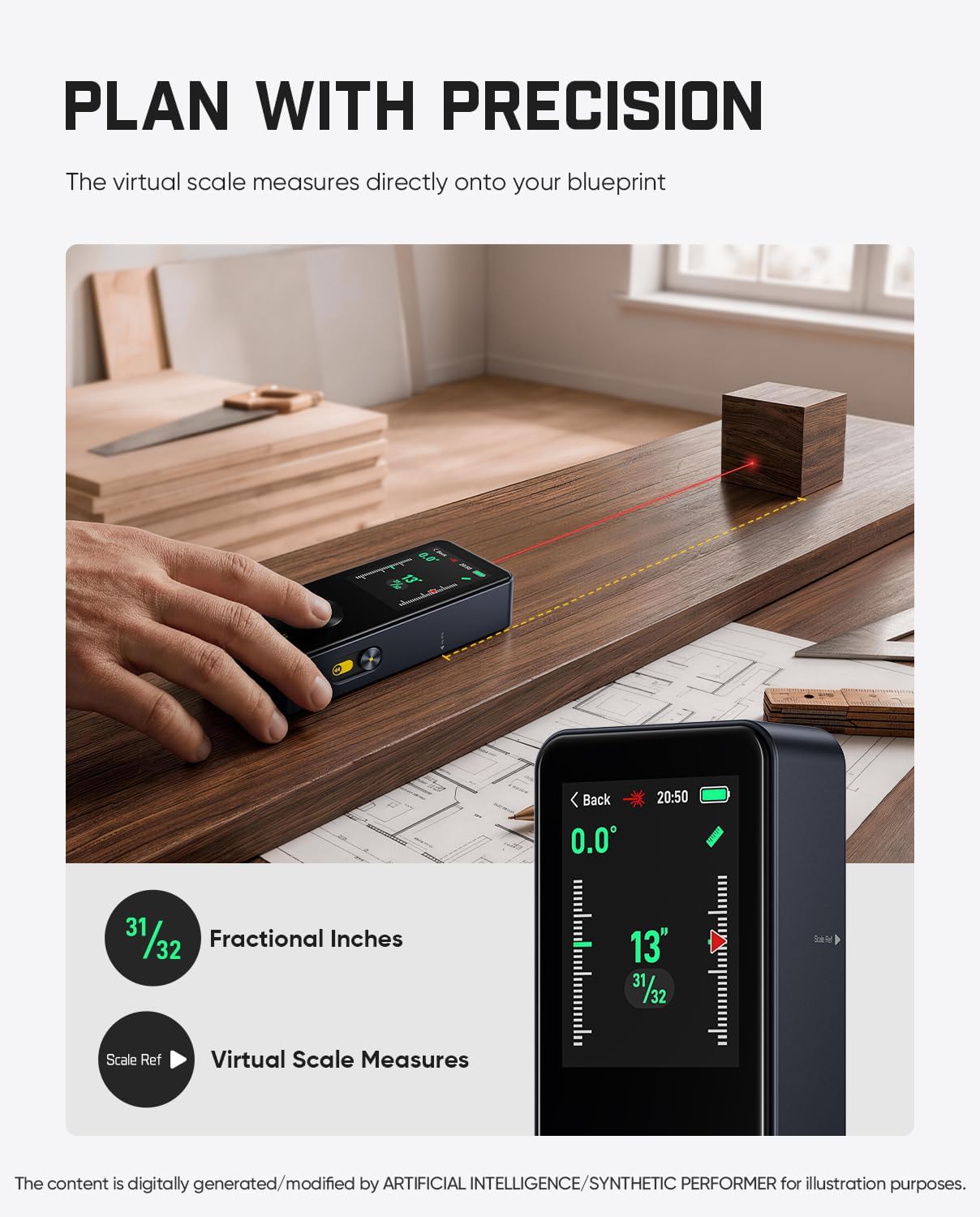 Fanttik Neo A11 Pro Laser Measure, Touch Screen, Angle Sensor, Bubble Level | 165Ft Laser Measuring Tool, Color Display, Distance Area Volume Measuremen, Data Storage, Type-C Rechargeable for Home DIY