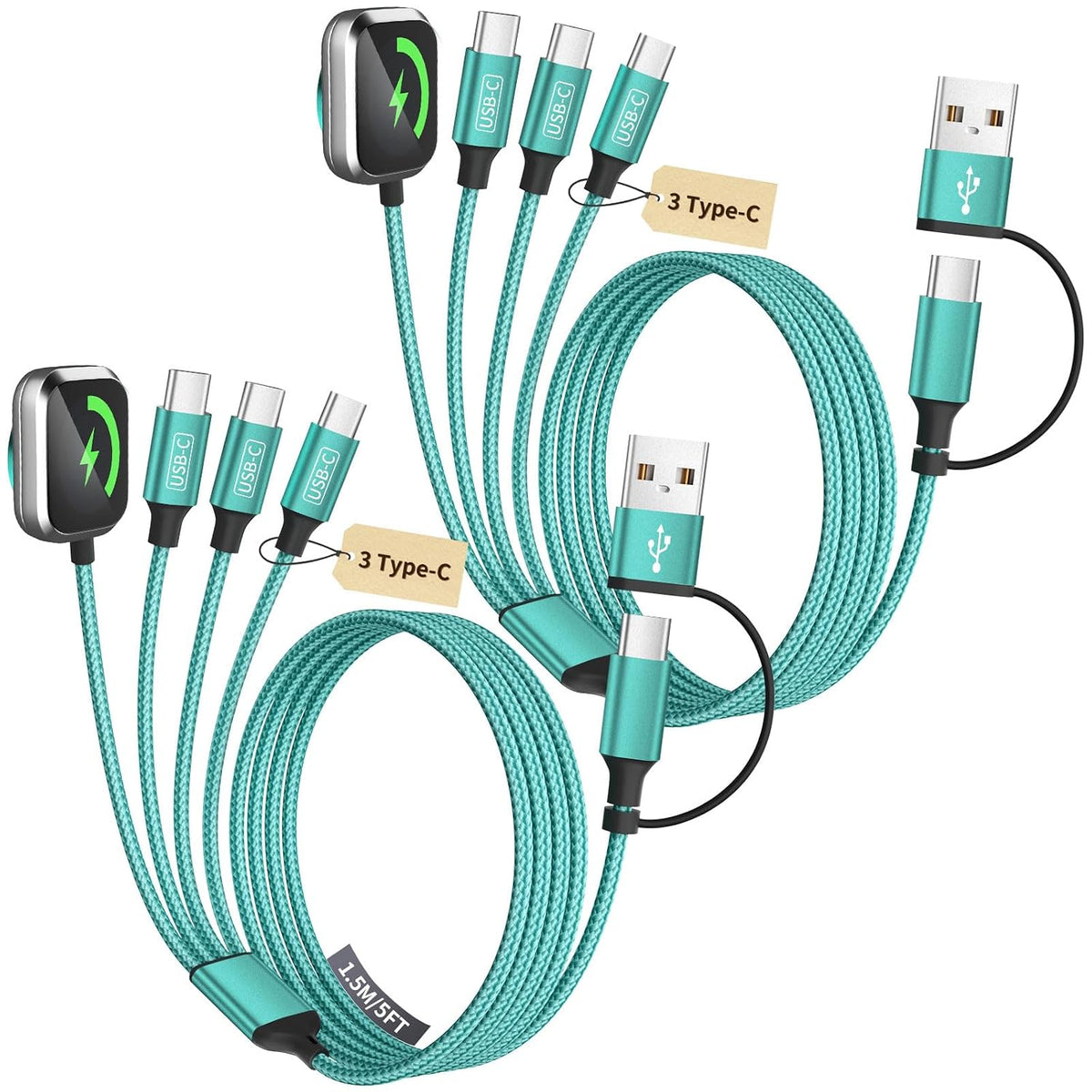 Travel Essentials 4-in-2 Multi Charging Cable for Apple Watch Charger, 5FT | Charging Cords for Multiple Devices with Dual Type-C/IP/iWatch Charger, Travel Cable for iWatch Ultra/11-2, iPhone17-8