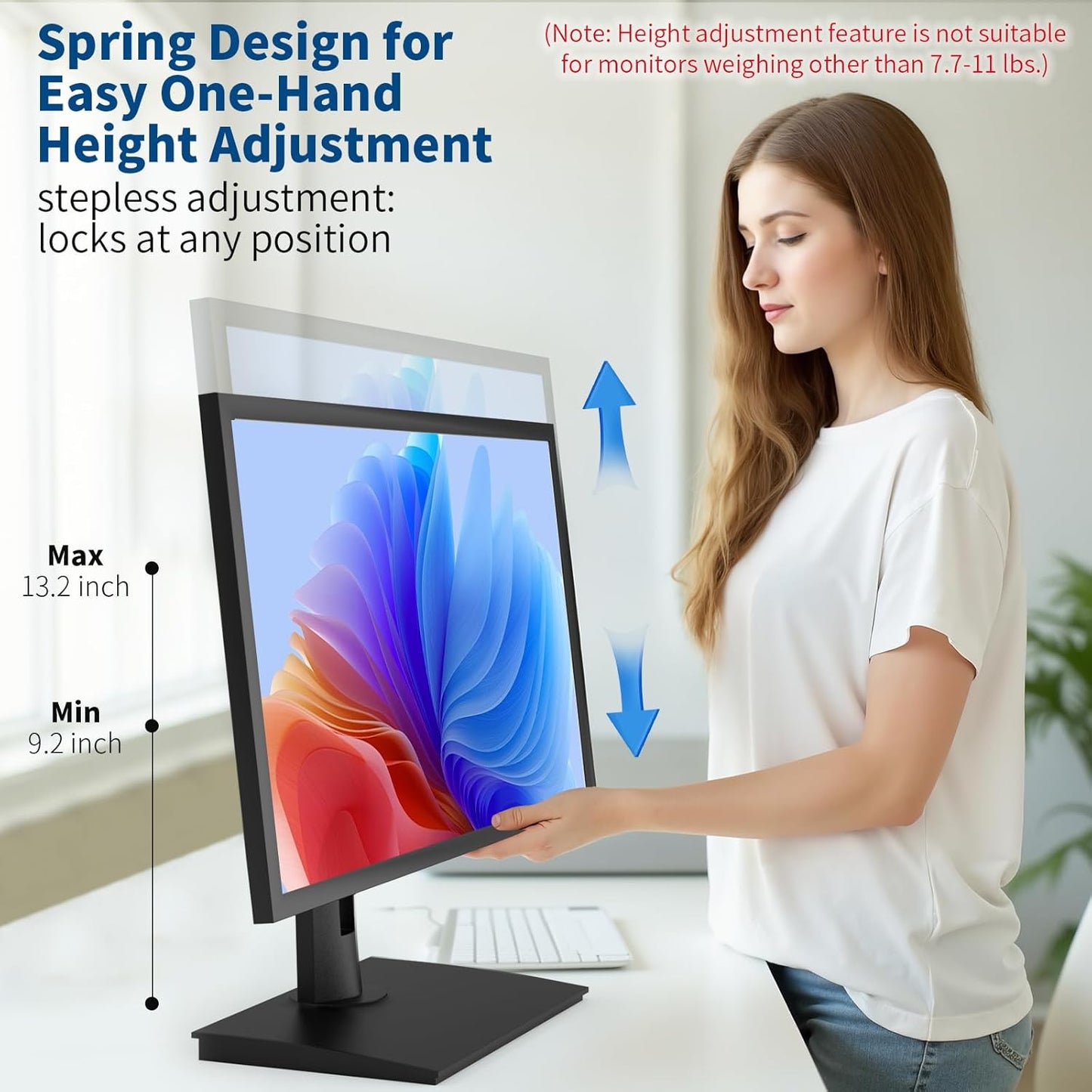 Single Vesa Monitor Stand for Monitor 24″ - 27″ Weight 7.7-11 lb | Spring-Adjustable Height, Swivel, Tilt, Rotation, Computer Screens Vesa 75x75/100x100 Monitor Desk Mount for Office Home