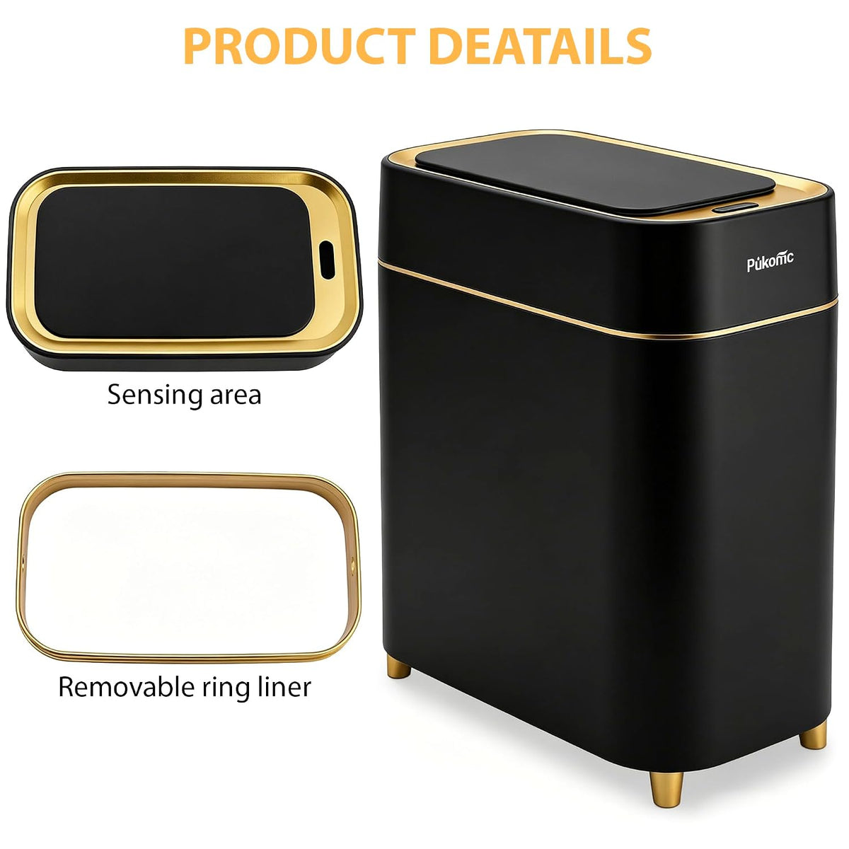 Pukomc Automatic Small Sensor Trash Can with Touchless Lid