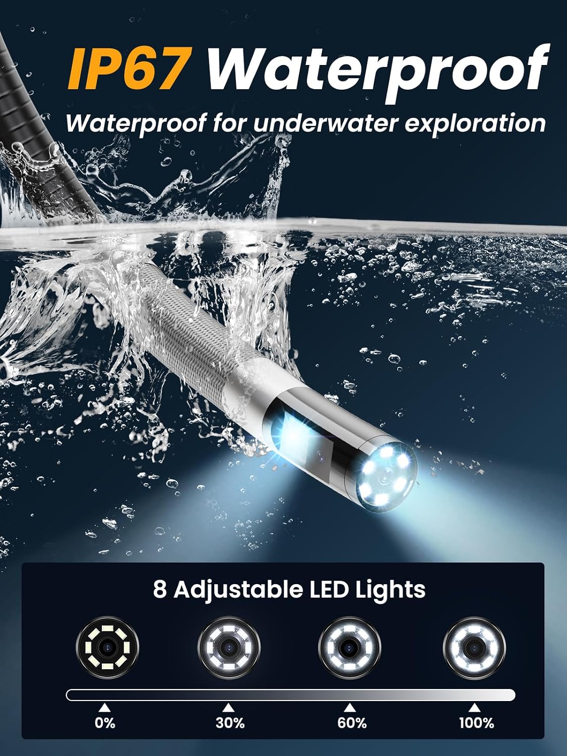 Two-Way Articulating Borescope, Endoscope Camera with Light, Dual-Lens 1080P Industrial Inspection Camera, 4.3" IPS Screen, 32GB Card, IP67 Waterproof Sewer Tools - 5FT