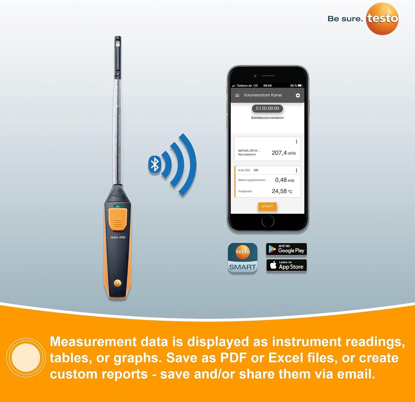 testo 405i Anemometer Handheld for Air Celocity, In-Duct Airflow and Temperature – CFM Meter with Extendable up to 15" Telescopic Shaft - Wind Meter with Bluetooth and App Operation