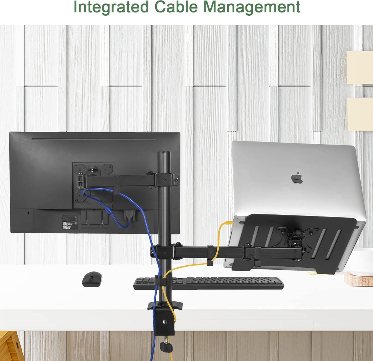 Monitor and Laptop Mount for 13"-27" Screens and Notebook up to 17 inch | Monitor Arm with Vented Tray, Fully Adjustable Laptop Mount Stand Holds up to 17.6lbs, VESA 75/100mm