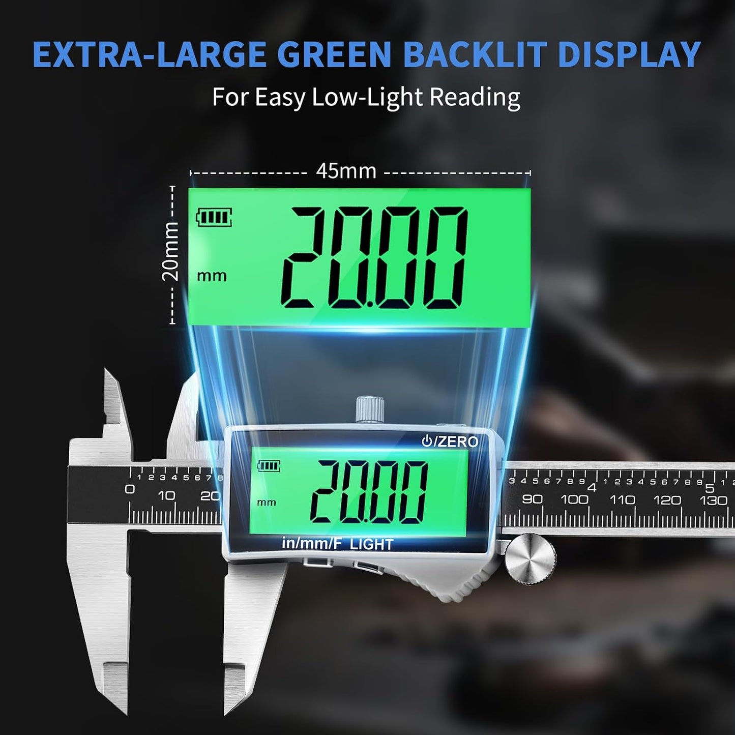 Digital Caliper, Rechargeable Calipers Measuring Tool with Large LCD Backlight Screen, 6 Inch Stainless Steel Vernier Micrometer, Auto-Off, Easy Switch from Inch Metric Fraction for DIY/Household