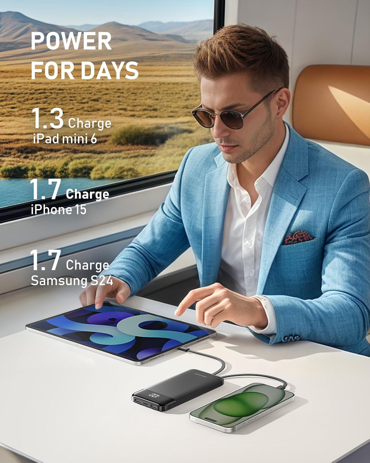 charmast Portable Charger Built-in Cables, 10000mAh Slim Power Bank Pocket | 22.5W Fast Charging Battery Pack for iPhone 17/16/15 Samsung Android, Flight-Approved, Multi-Device, USB-C, Daily Commute