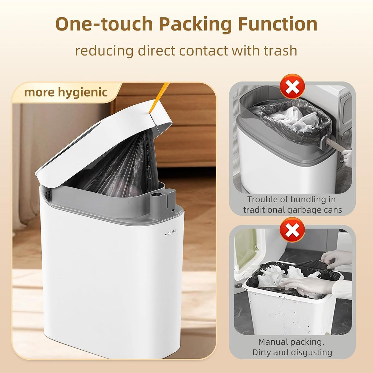 MOPALL Automatic Motion Sensor Bathroom Trash Can with Lid, 3.5 Gallon