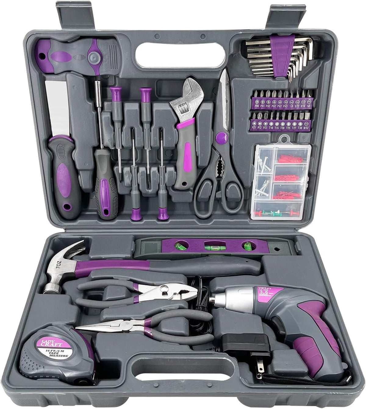 4V Cordless Screwdriver Tool Kit Set Purple Tool Lady 44PCS | Home tool set,small DIY projects, lightweight design,right weight for women,women/girls gift,storage case