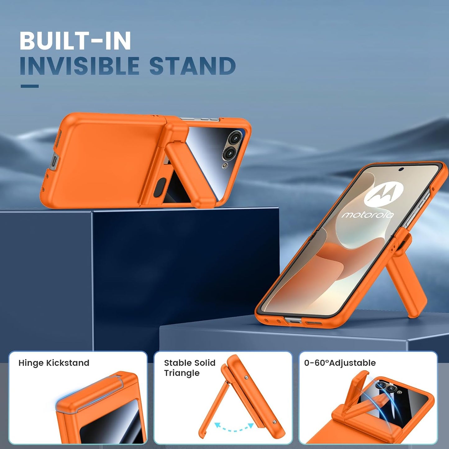 VEGO for Motorola Razr 2026/2025/2024 Case, Compatible with MagSafe Orange | Hinge Protection & Kickstand & Privacy Screen Protector, Magnetic Slim Hard PC Protective Cover for Moto Razr 2026 - Orange