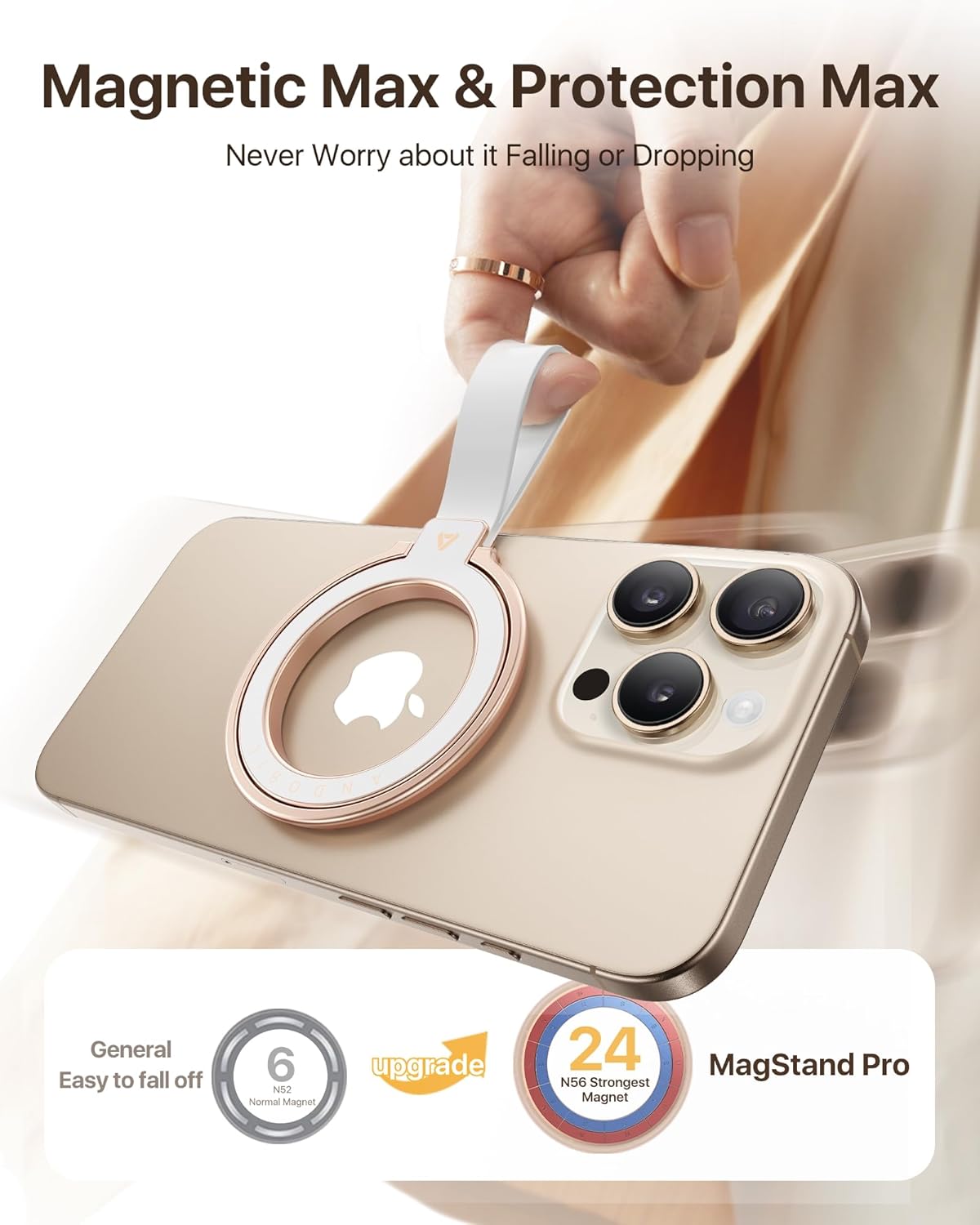 andobil [2026 Unrivaled Stability] Magnetic Phone Grip Holder for MagSafe | Stronger 2-Sided Magnetic Phone Ring Kickstand w/ Silicone Loop MagSafe Accessories for iPhone 17 Pro Max Air 16/15/14/13/12