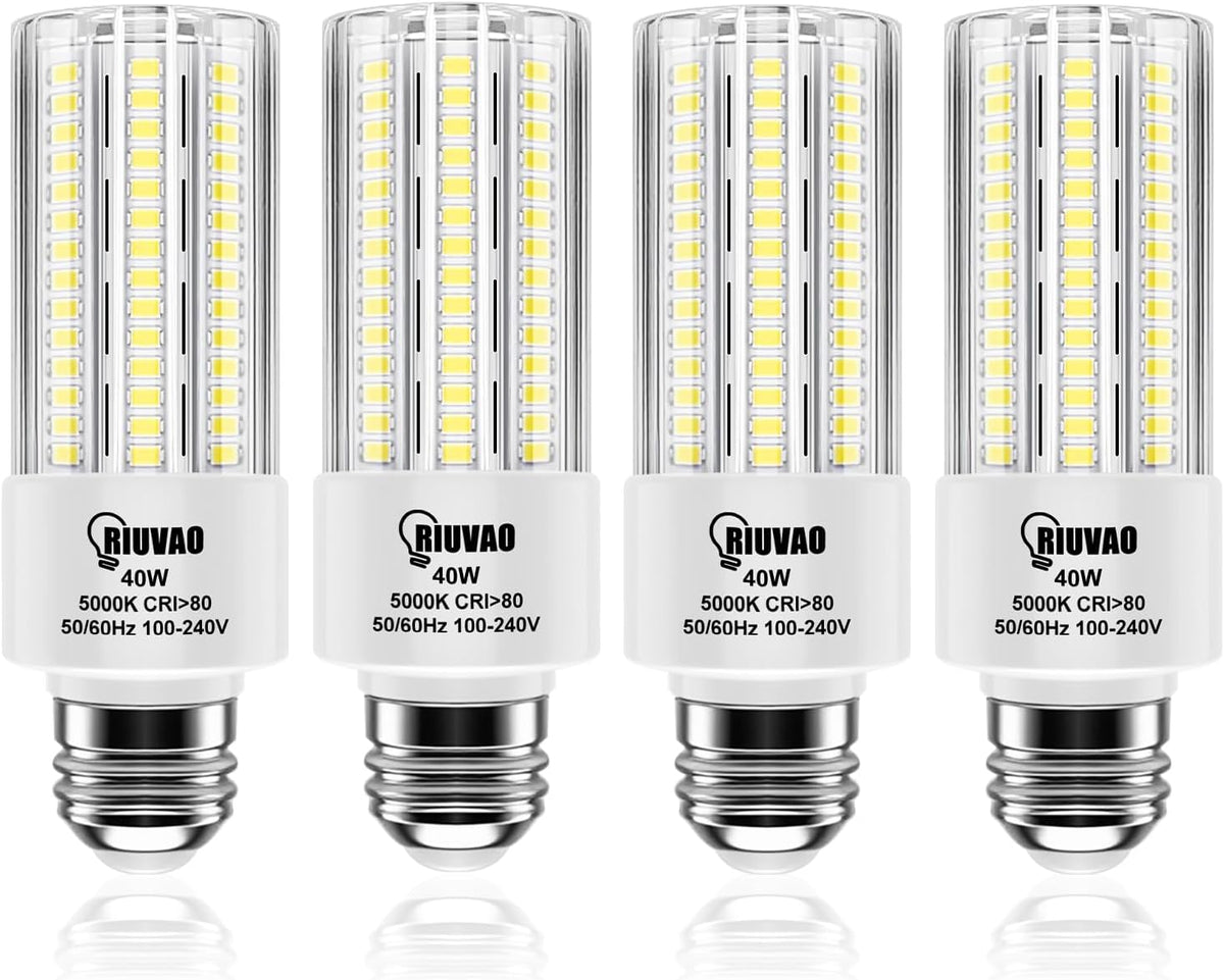 RIUVAO 4pcs LED Light Bulb 5000LM 300w Equivalent Super Bright 3000K Warm Daylight White 40W LEDs Bulb E26/E27 Medium Base for Outdoor Indoor Home Garage Backyard LED Corn Light Bulb