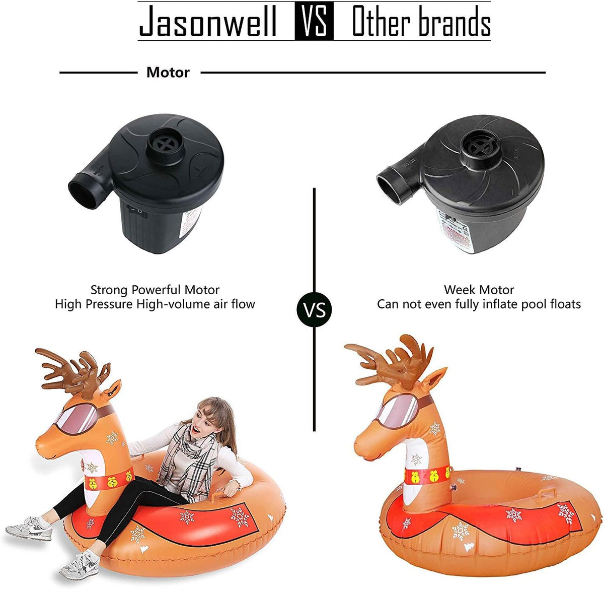 Jasonwell Electric Air Pump Portable Quick-Fill AC DC Inflator Deflator Pump for Air Mattress Inflatables Pool Floats Water Toy Raft Bed Boat Pool Toy with Nozzles 110-240 V