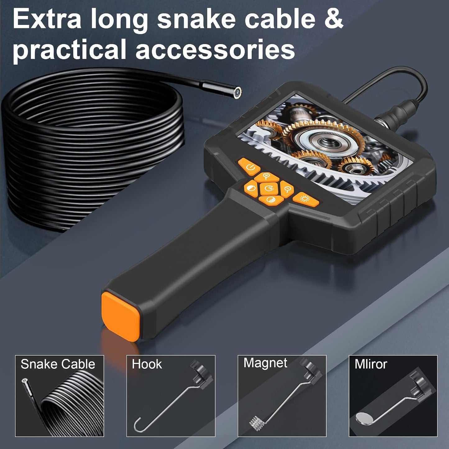 Inspection Endoscope, Industrial Borescope Camera with 4.3" IPS Screen, 1920P HD Snake Camera with 8 LED Lights, 16.5FT Semi-Rigid Cord Bore Scope - Cool Gadgets Tool