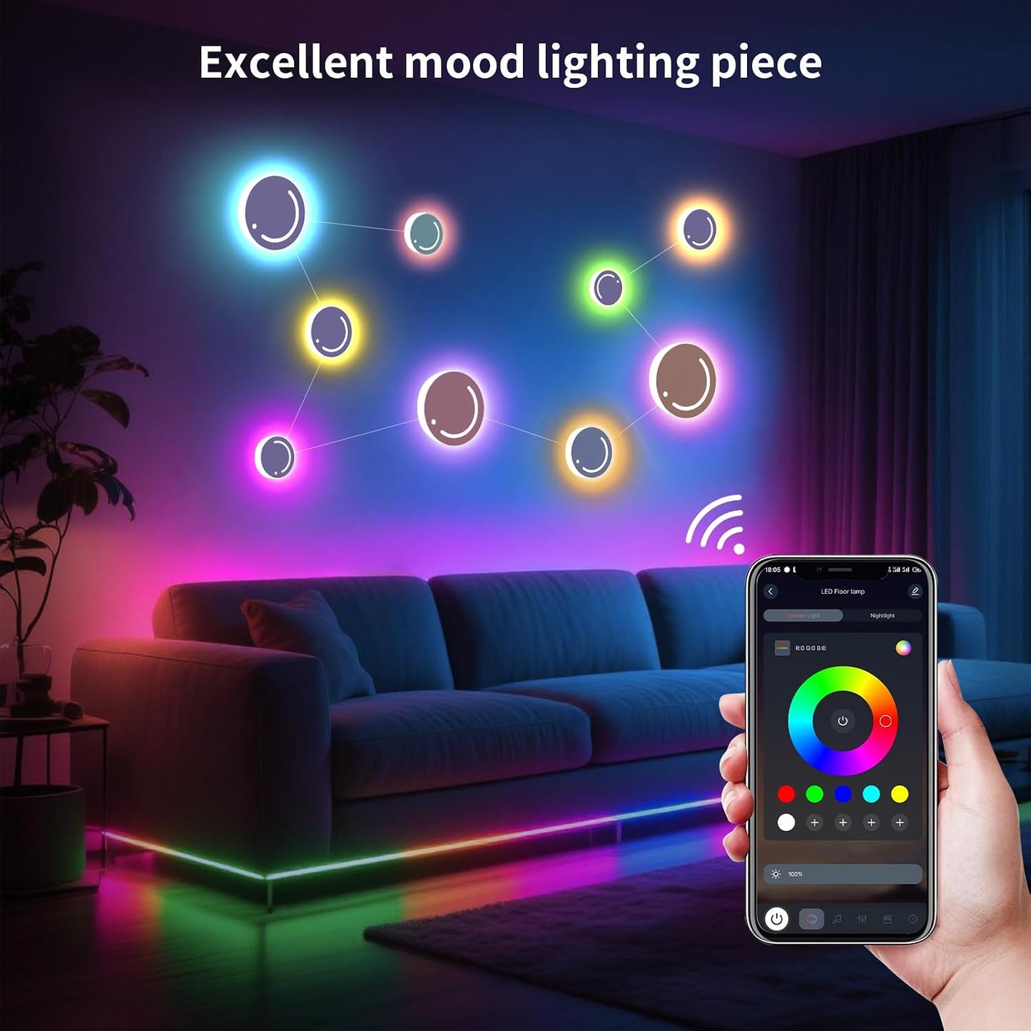 KANTUTOE Smart LED Wall Lights, 9-Piece RGB LED Light with App & Remote Control, TV Backlights, Music Sync, Color-Changing, Ambient Lighting for Gaming, Bedroom, Living Room and Home Decor