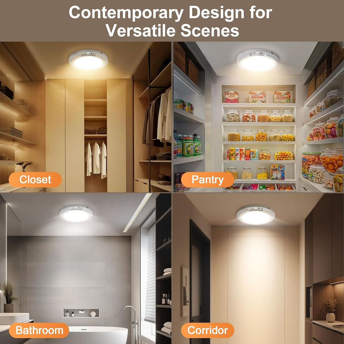 Rechargeable Motion Sensor Ceiling Light Indoor Closet Light with Remote