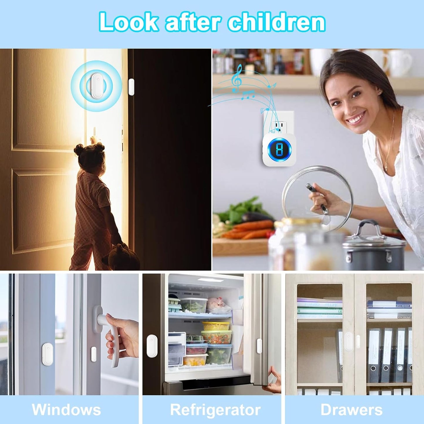 SURFOU Wireless Door Sensor Chime, Waterproof Door Open Alert with 1000Ft Range, 55 Ringtones, 110dB Alarm for Office/Business/Home/Kids&Elderly Safety - 1 Sensor + 1 Receiver