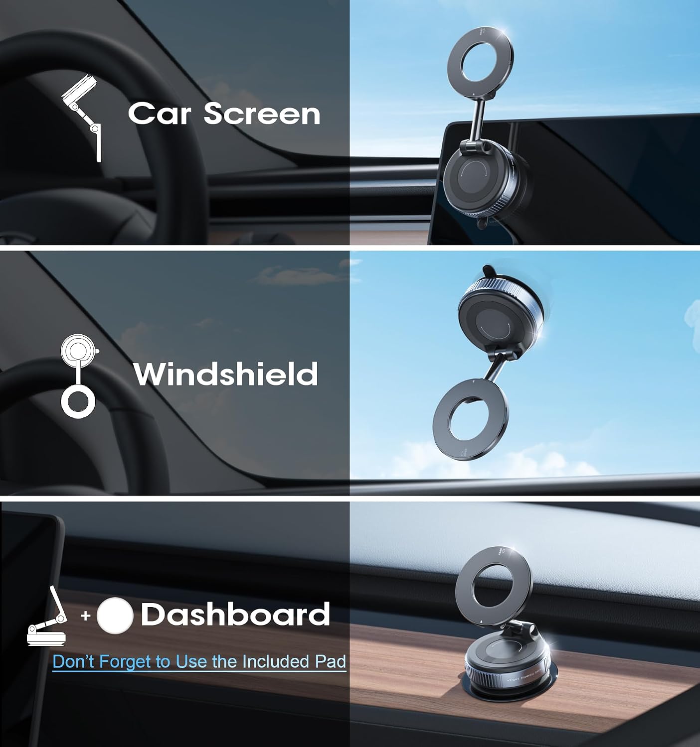 2026 Upgraded Vacuum Magnetic Car Phone Holder 360° Reinforced 96LBS Ultra Suction Cup Phone Mount for MagSafe Cell Phone Holders for Your Car/Gym/Mirror Mount for iPhone & Android