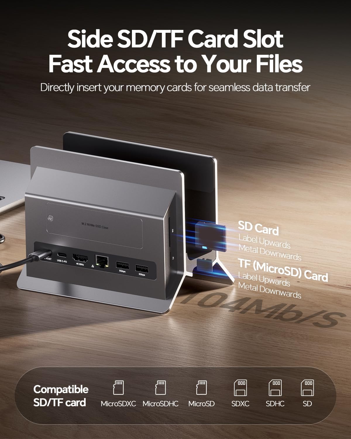 11-in-1 Vertical USB-C Docking Station with M.2 NVME SSD Enclosure