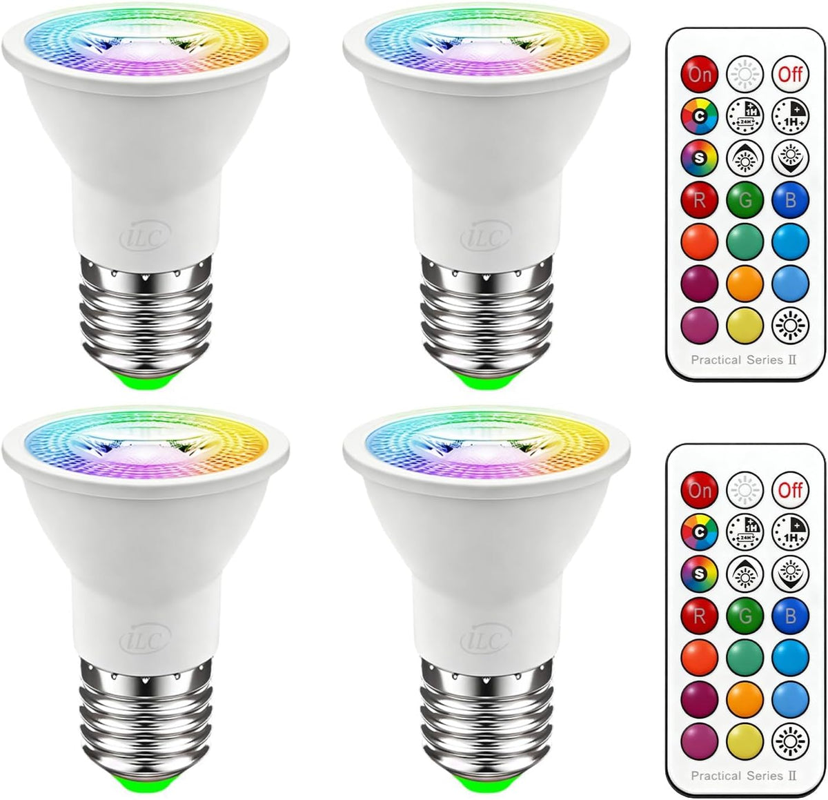 ILC PAR16 LED Light Bulbs 40 Watt Equivalent Color Changing E26 Screw Beam Angle 45°, 12 Colors Warm White 2700K RGB LED Spot Light Bulb with 5W Remote Control 120V (Pack of 4)