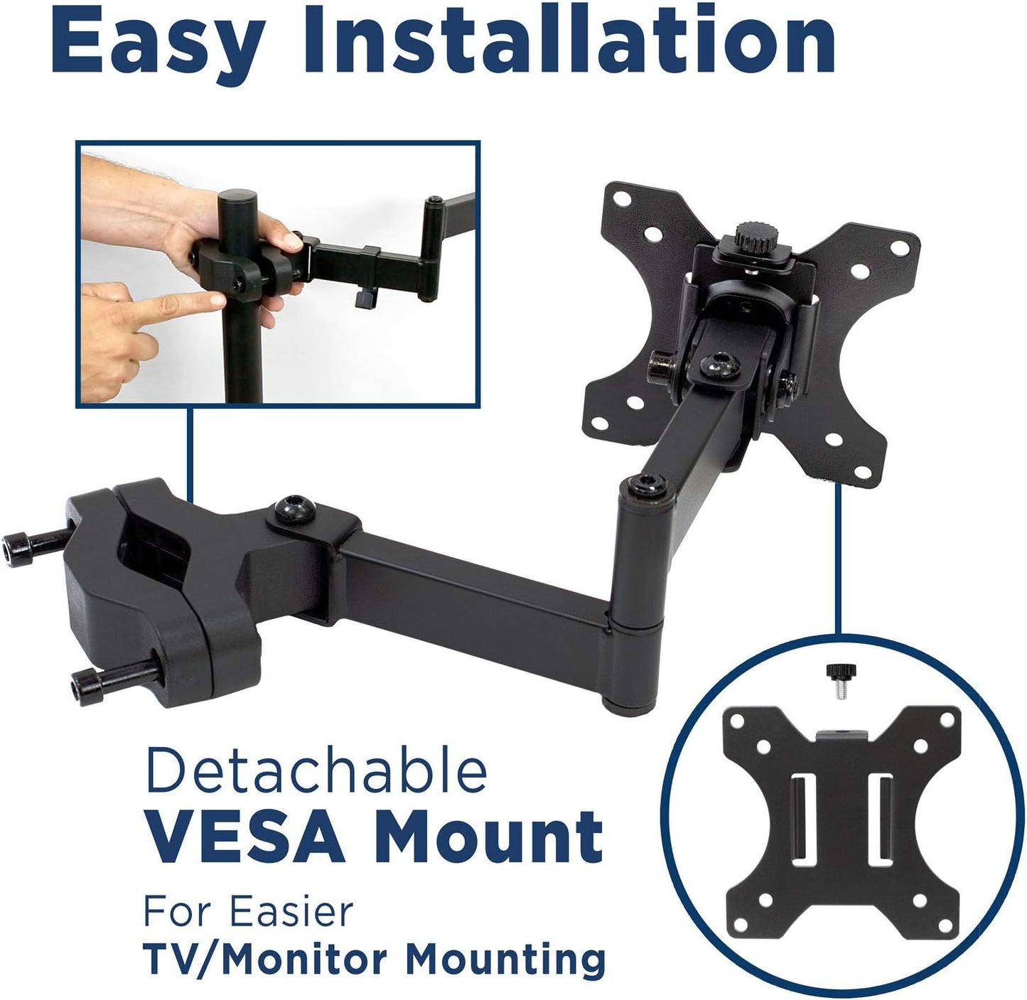 Mount-It! Universal Full Motion Steel Pole Mount with Articulating Arm and Removable VESA Plate for 17 to 32 Inch Monitors & TVs, VESA 75x75 & 100x100 Compatible, Black (MI-391)