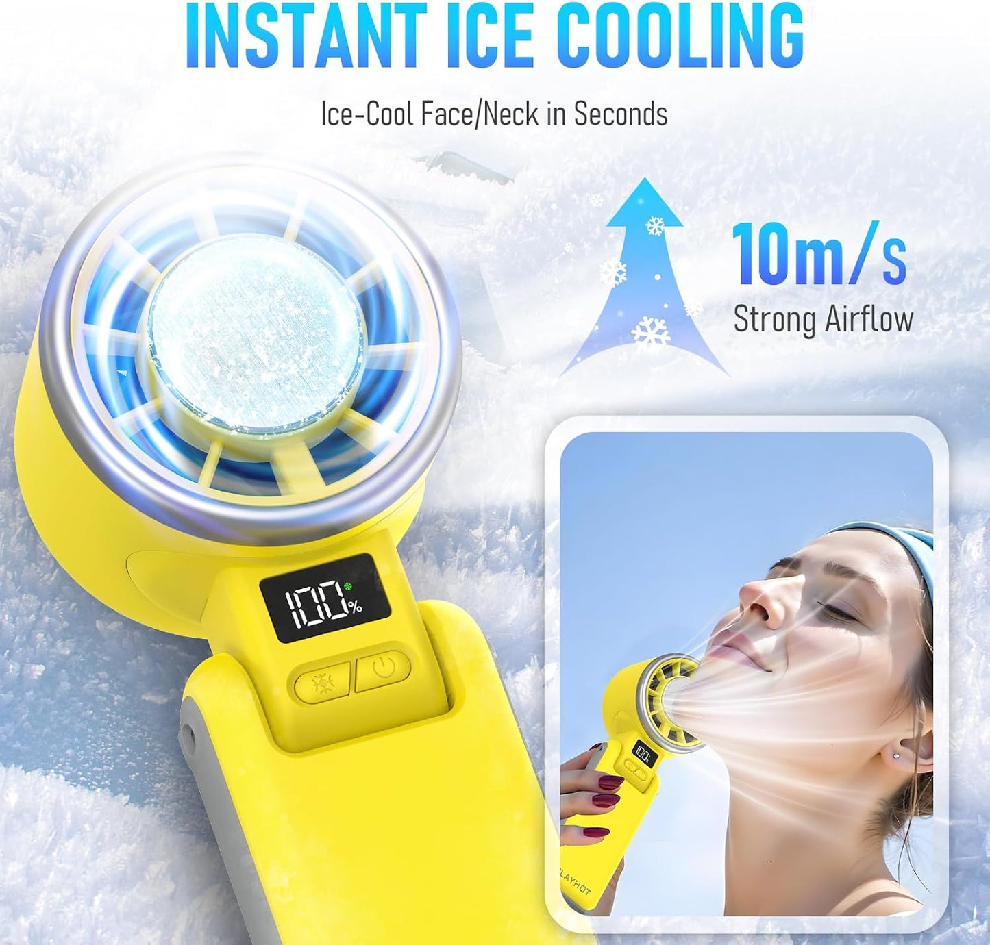 PlayHot Portable Handheld Cooling Fan, Travel Essentials, Gifts for Women | Instant Cooling, 10m/s Airflow, 5-Speed, 10H Max, USB-C Rechargeable, LED Display, 3-in-1 Foldable for Cruise, Beach Vacation
