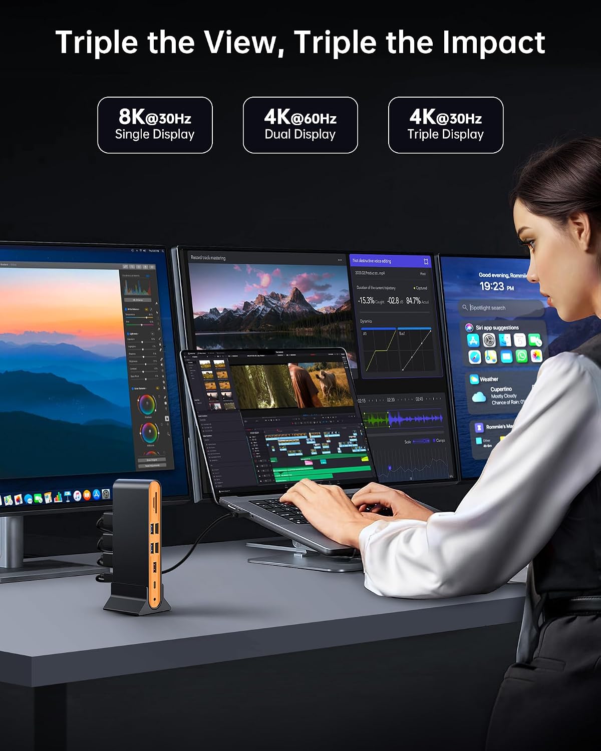 NOVOO 15 in 1 Laptop Docking Station Dual Monitor, 8K DP & Dual 4K HDMI