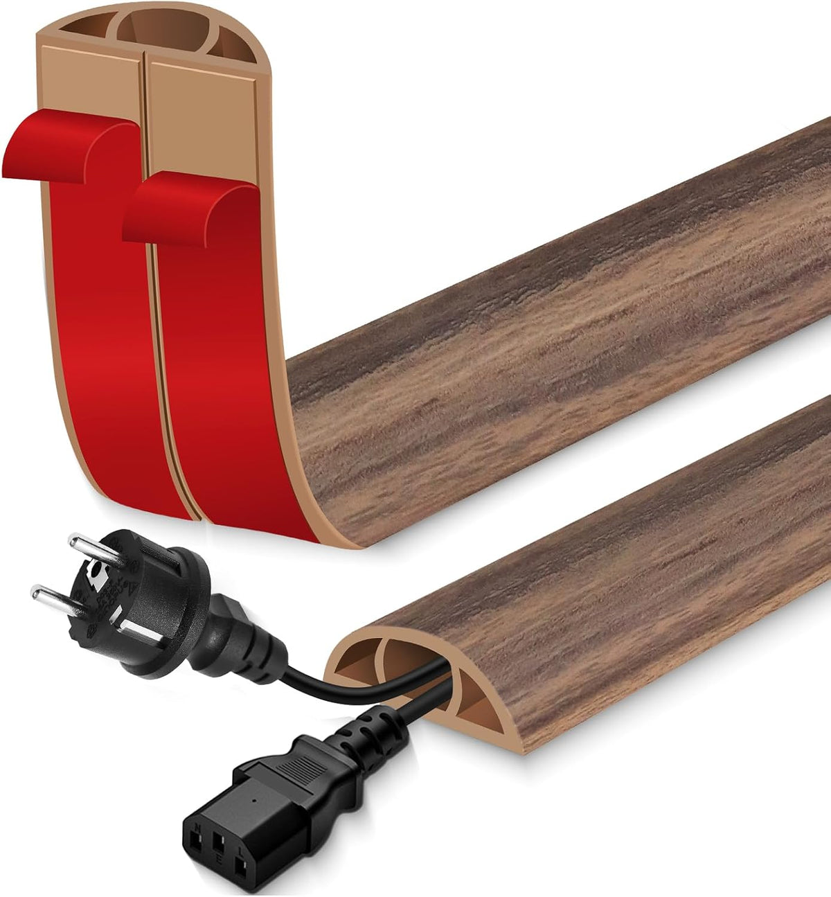 Floor Cord Cover for Wires on Floor Self Adhesive Cord Hider | Floor Cable Cover Floor Wire Covers for Cords Prevent Cable Trips, Cord Cavity W 0.47" x H 0.27", Misty Brown Wood, 3.3Ft