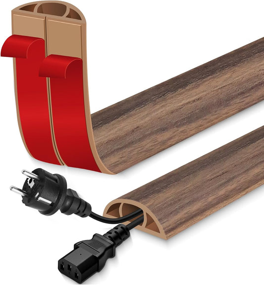 Floor Cord Cover for Wires on Floor Self Adhesive Cord Hider | Floor Cable Cover Floor Wire Covers for Cords Prevent Cable Trips, Cord Cavity W 0.47" x H 0.27", Misty Brown Wood, 3.3Ft