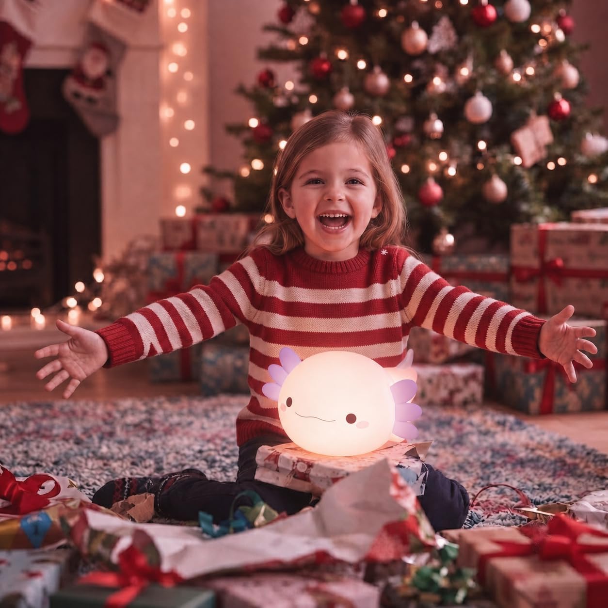 Purple Axolotl Night Light for Kids, Squishy Silicone Nursery Lamp | Touch Control, 24-Hour Battery, 20-Min Timer, 3000K Warm LED, BPA-Free Silicone, Baby Nursery Decor, Gift for Kids