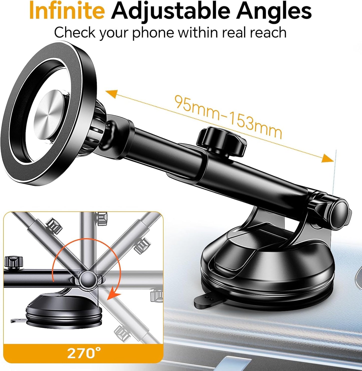 Coolpow for MagSafe Car Mount【Windshield+Vent+Dash】Magnetic Phone Holder for Car Phone Holder Mount Cell Phone Holders for Your Car Accessories Suction Phone Mount for Car Truck Stand for iPhone 17 16