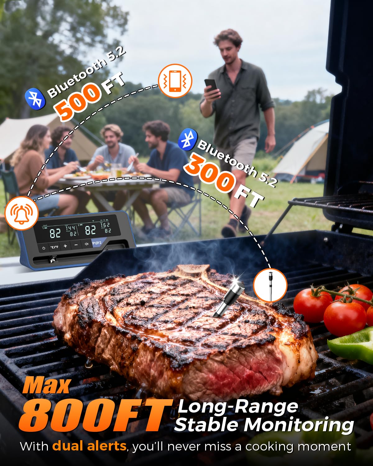 2025 AI Wireless Meat Thermometer, Smart Bluetooth Meat Thermometer Digital, ±0.5°F High Accuracy, Grill Temperature Probe for BBQ, Grilling, Smoker, Oven, Cooking, Air Fryer, 1 Probe