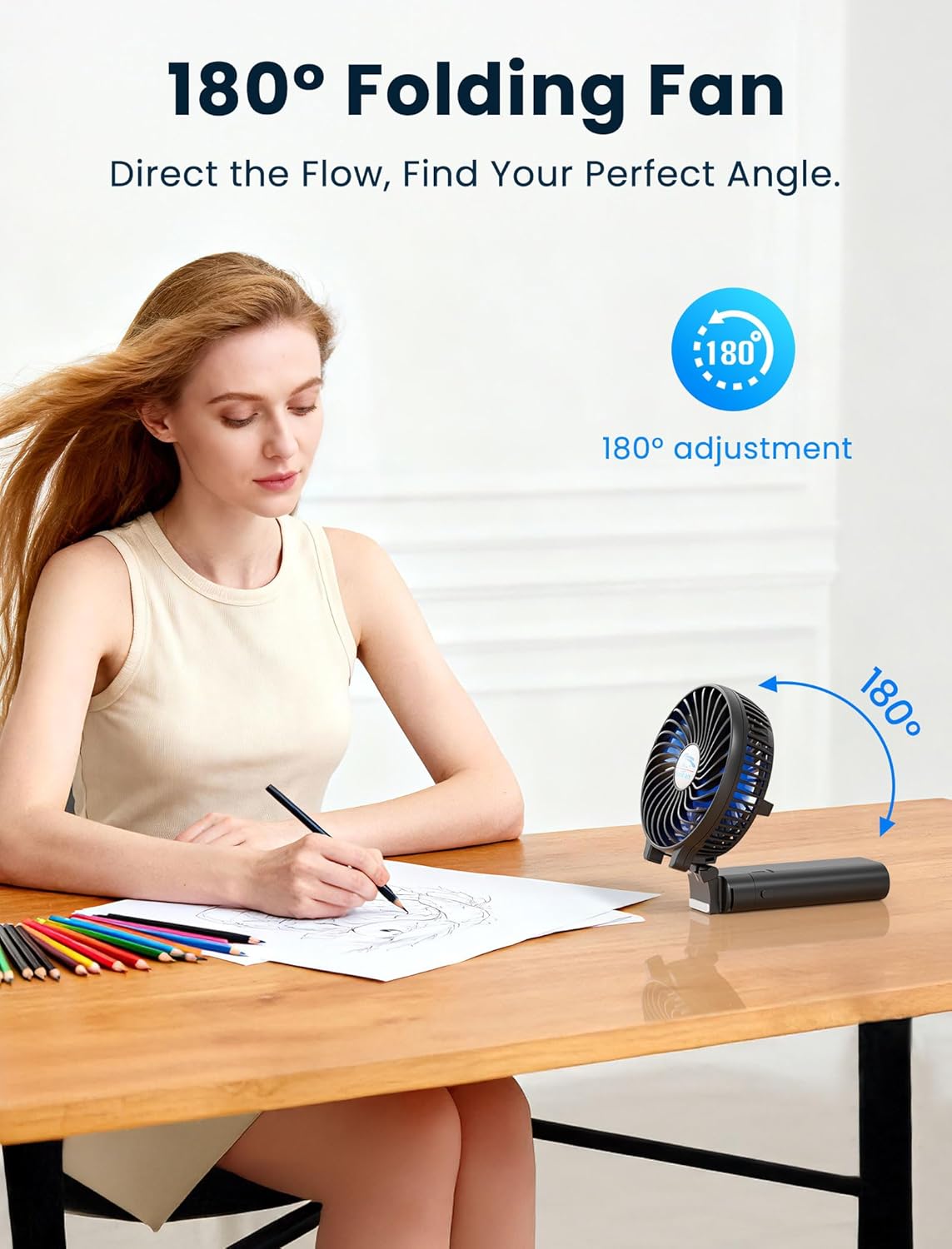 HandFan 5200mAh Portable Handheld Fan Rechargeable - 3 Speeds Foldable Personal Cooling, 2-IN-1 Hand Held Fan Battery Operated, 20H Runtime for Disney/Travel/Summer/Concerts/Women (Black&Blue)