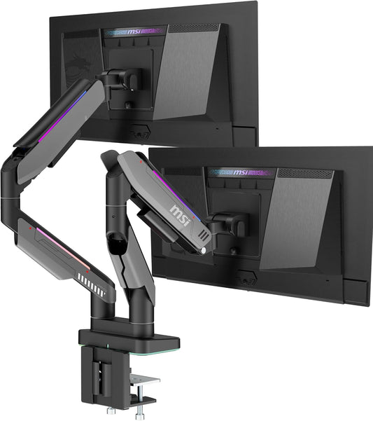 MSI MPG MT201DR V2-Premium RGB Dual Monitor Stand Arms,17-35" Support,VESA Compatible,Adjustable Heavy Duty Gas Spring Mount,44 lbs per Screen Capacity,Clamp&Grommet,Quick Release Plate-Gray