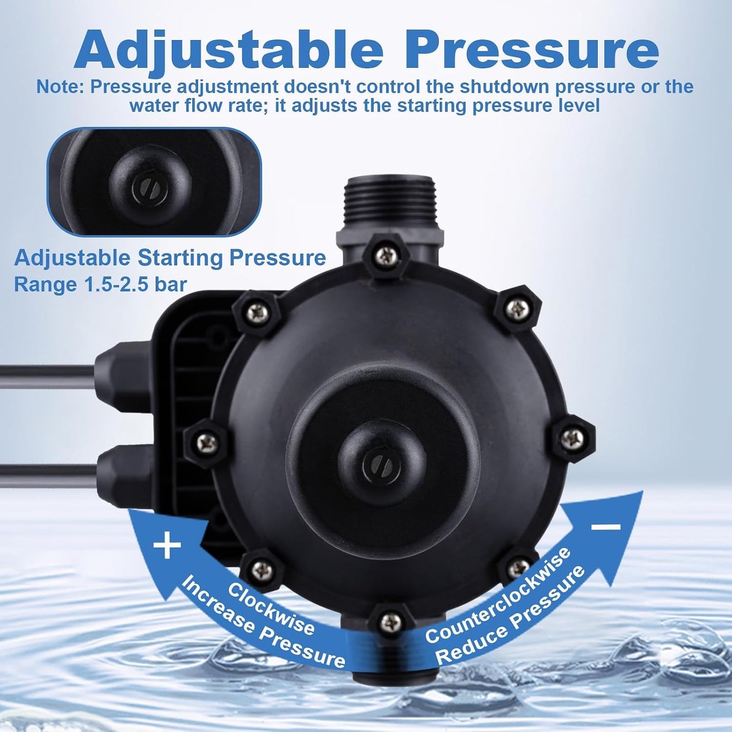 Smart Water Pump Pressure Controller - Automatic Electronic Switch, Adjustable Pressure Range 1.5-2.5bar, Easy Plug-and-Play, 110-120V, Ideal for Various Pump Types